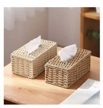 New Woven Tissue Box Imitation Rattan Woven Grass Tissue Storage Box Luxury Tissue Paper Holder Home Living RoomTable Decoration