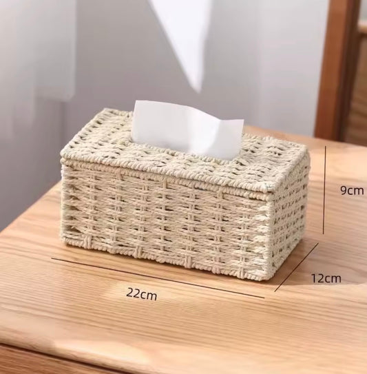 New Woven Tissue Box Imitation Rattan Woven Grass Tissue Storage Box Luxury Tissue Paper Holder Home Living RoomTable Decoration