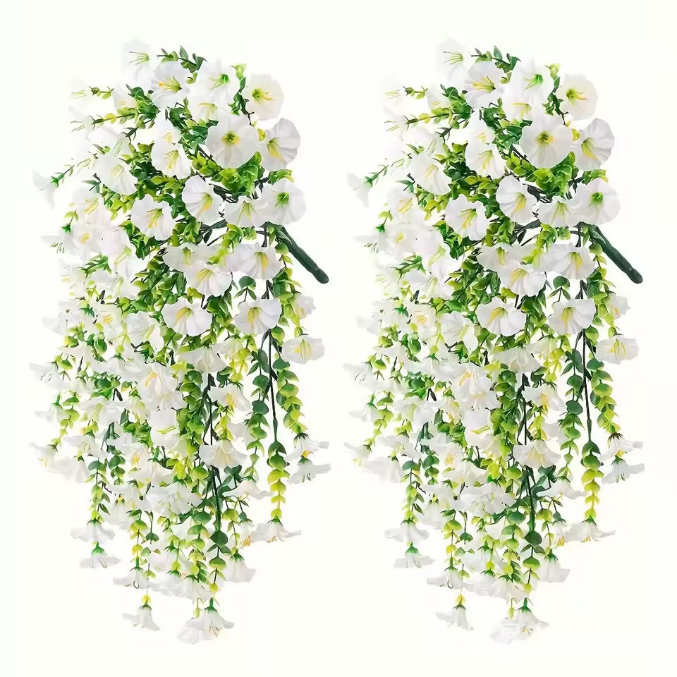 2pcs Artificial Morning Glory & Eucalyptus Hanging Decor Perfect for Home Garden Weddings Versatile Outdoor Plants Garden Party