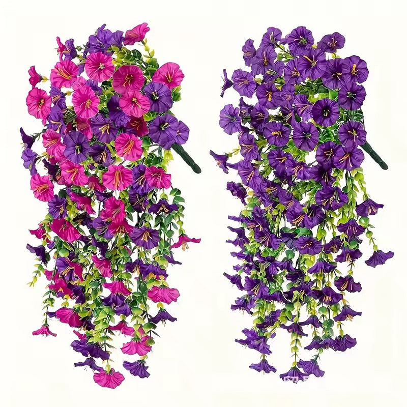 2pcs Artificial Morning Glory & Eucalyptus Hanging Decor Perfect for Home Garden Weddings Versatile Outdoor Plants Garden Party