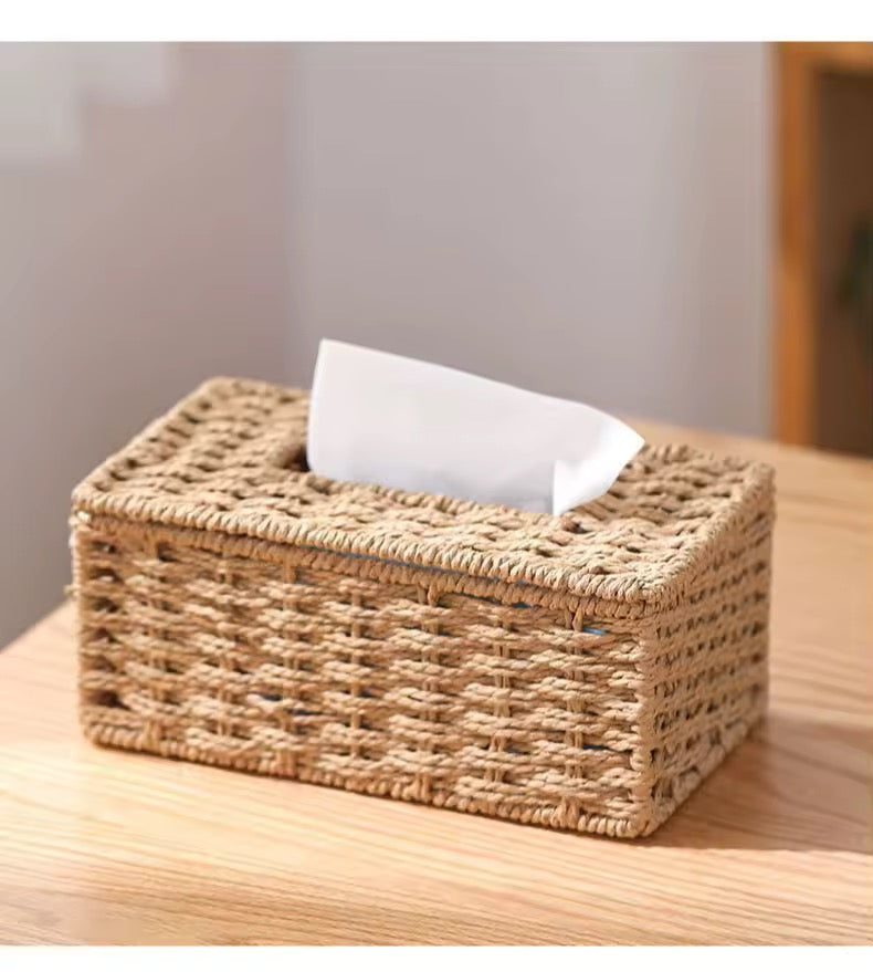 New Woven Tissue Box Imitation Rattan Woven Grass Tissue Storage Box Luxury Tissue Paper Holder Home Living RoomTable Decoration